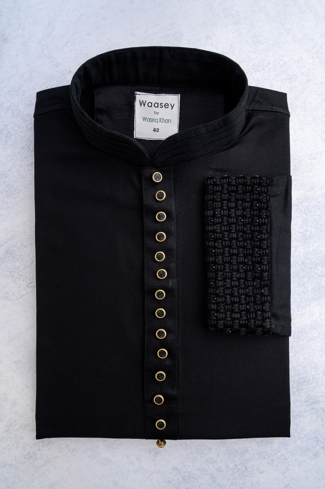 Black Panjabi with Button Detailing